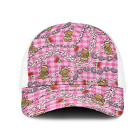 Pink Palaka Hawaii Mele Kalikimaka Mesh Trucker Cap Ohia Lehua Shell Leis Funny Gingerbread Santa - Polynesian Pride