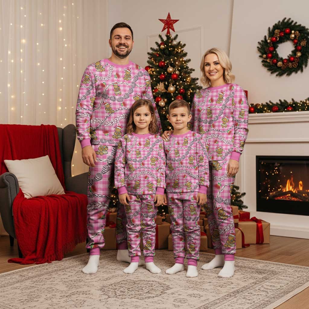Pink Palaka Hawaii Mele Kalikimaka Christmas Pajama Set Ohia Lehua Shell Leis Funny Gingerbread Santa - Polynesian Pride