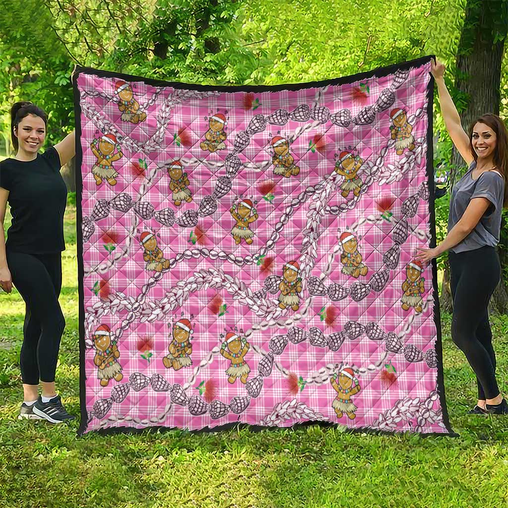 Pink Palaka Hawaii Mele Kalikimaka Quilt Ohia Lehua Shell Leis Funny Gingerbread Santa - Polynesian Pride