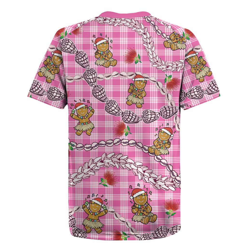 Pink Palaka Hawaii Mele Kalikimaka Rugby Jersey Ohia Lehua Shell Leis Funny Gingerbread Santa LT14 - Polynesian Pride