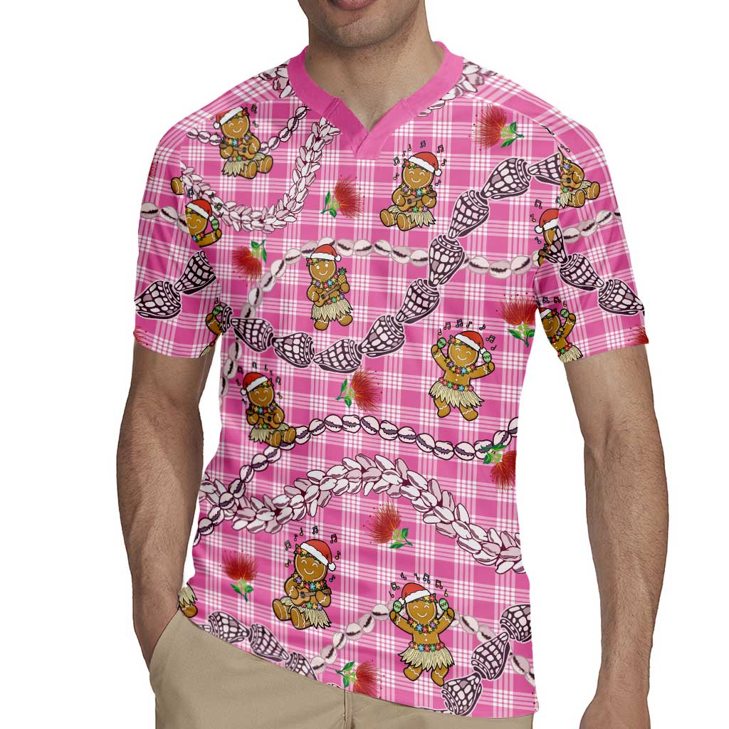 Pink Palaka Hawaii Mele Kalikimaka Rugby Jersey Ohia Lehua Shell Leis Funny Gingerbread Santa LT14 - Polynesian Pride