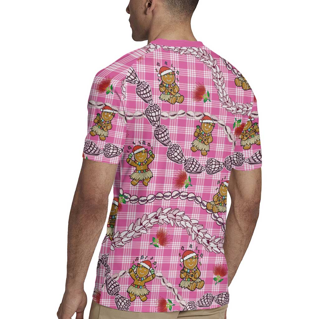 Pink Palaka Hawaii Mele Kalikimaka Rugby Jersey Ohia Lehua Shell Leis Funny Gingerbread Santa LT14 - Polynesian Pride
