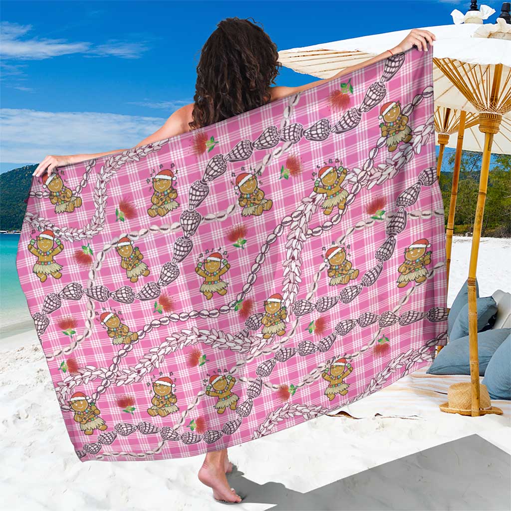 Pink Palaka Hawaii Mele Kalikimaka Sarong Ohia Lehua Shell Leis Funny Gingerbread Santa - Polynesian Pride