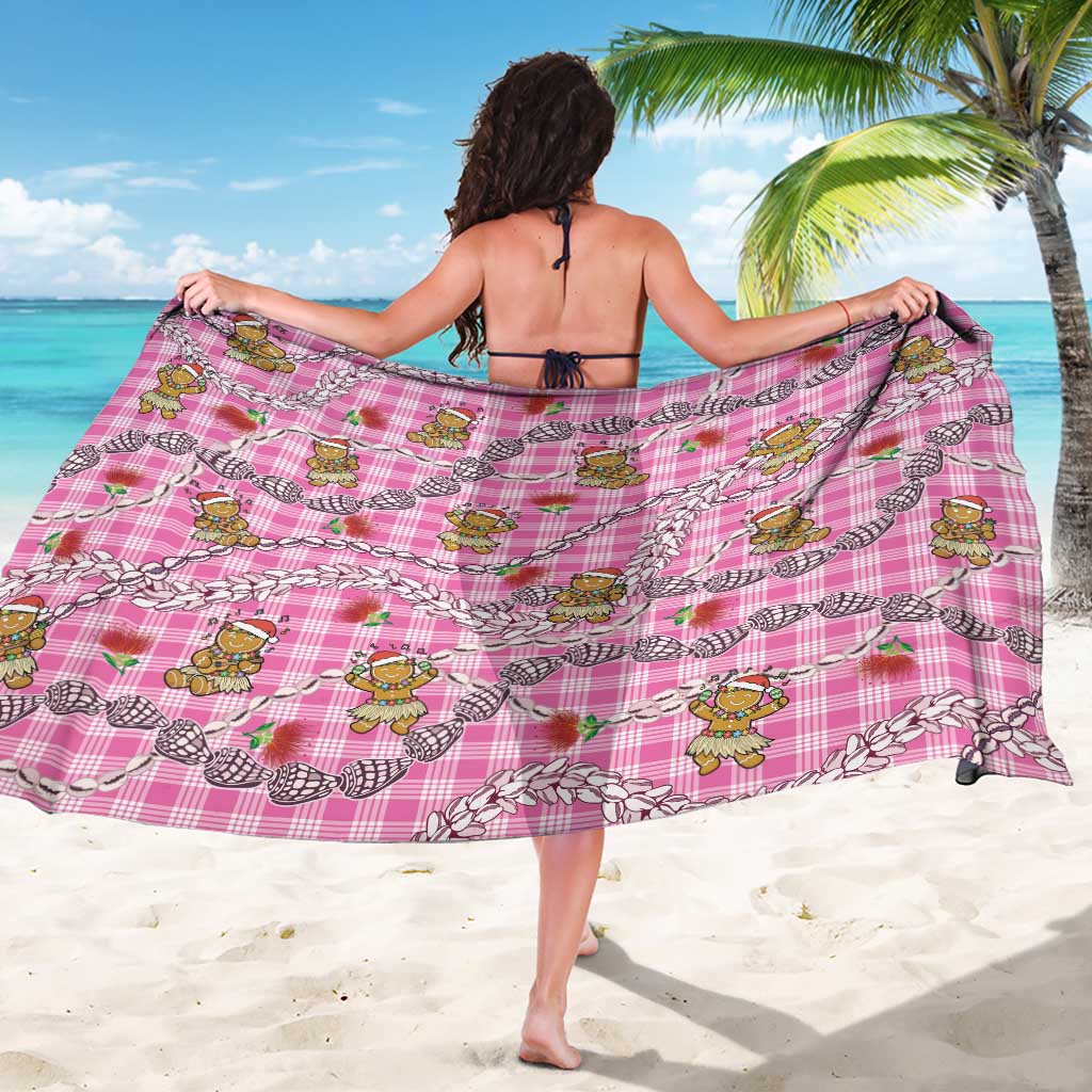 Pink Palaka Hawaii Mele Kalikimaka Sarong Ohia Lehua Shell Leis Funny Gingerbread Santa - Polynesian Pride