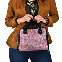 Pink Palaka Hawaii Mele Kalikimaka Shoulder Handbag Ohia Lehua Shell Leis Funny Gingerbread Santa - Polynesian Pride