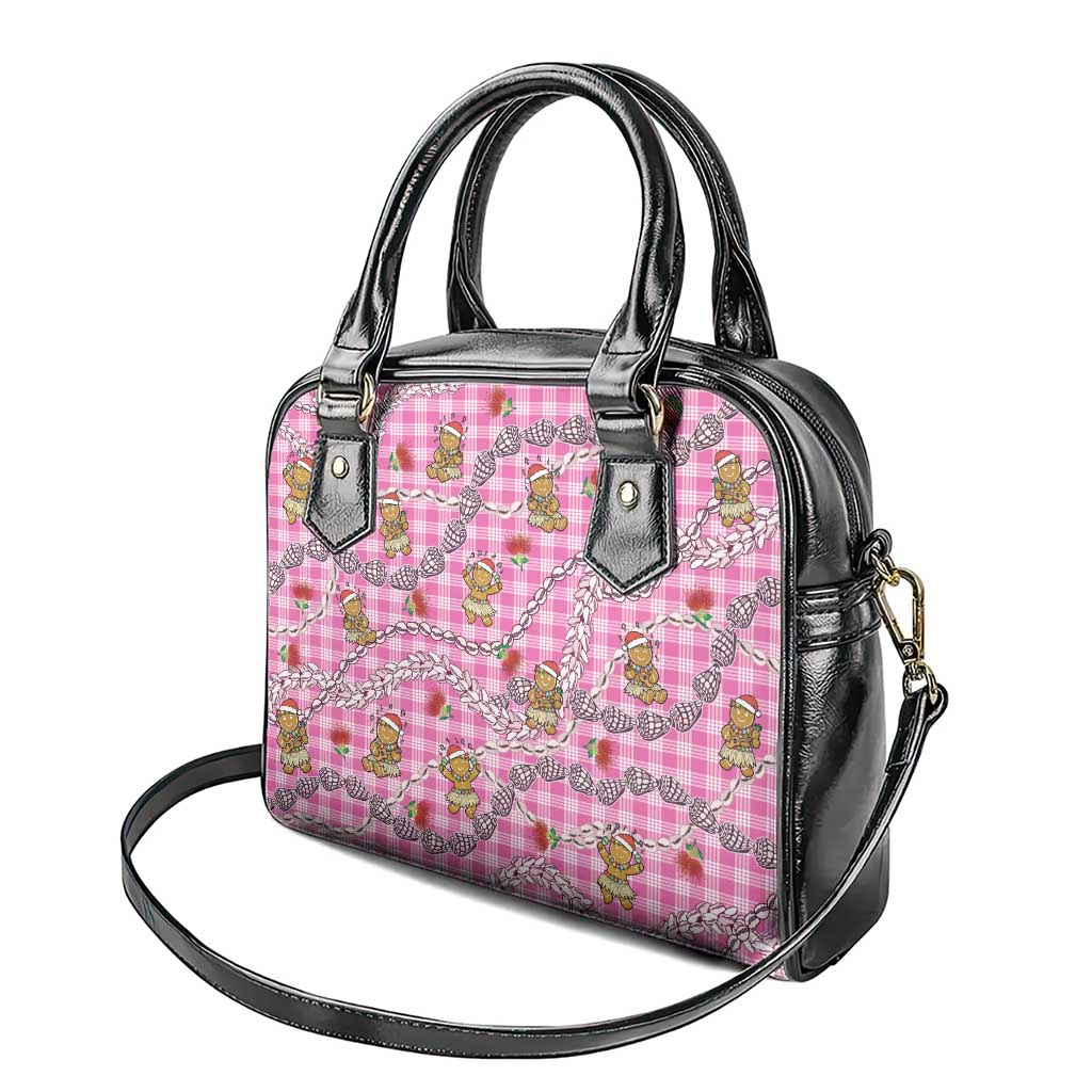 Pink Palaka Hawaii Mele Kalikimaka Shoulder Handbag Ohia Lehua Shell Leis Funny Gingerbread Santa - Polynesian Pride
