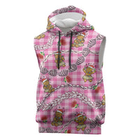 Pink Palaka Hawaii Mele Kalikimaka Sleeveless Hoodie Ohia Lehua Shell Leis Funny Gingerbread Santa - Polynesian Pride