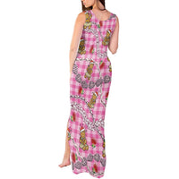 Pink Palaka Hawaii Mele Kalikimaka Tank Maxi Dress Ohia Lehua Shell Leis Funny Gingerbread Santa - Polynesian Pride