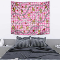 Pink Palaka Hawaii Mele Kalikimaka Tapestry Ohia Lehua Shell Leis Funny Gingerbread Santa - Polynesian Pride