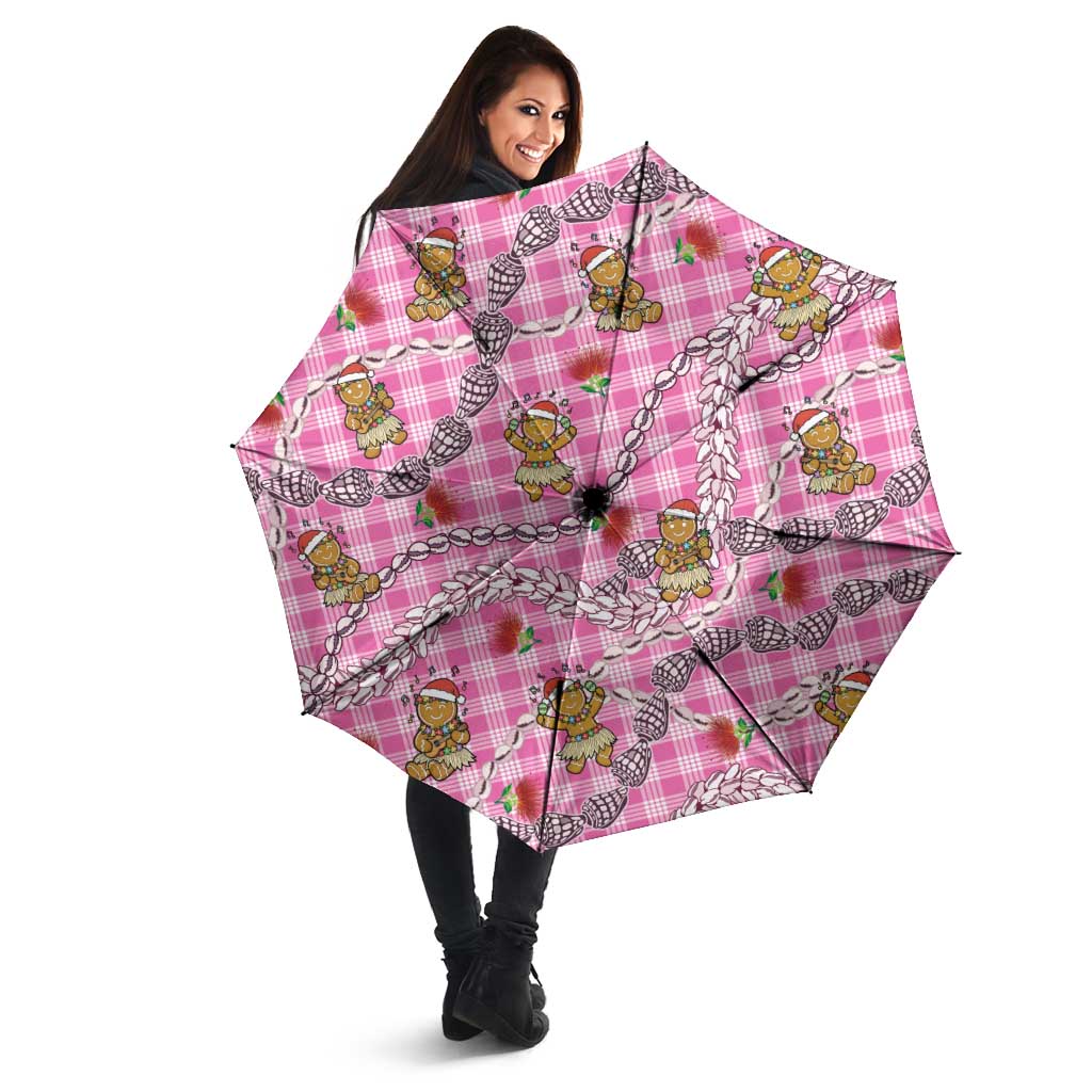 Pink Palaka Hawaii Mele Kalikimaka Umbrella Ohia Lehua Shell Leis Funny Gingerbread Santa - Polynesian Pride