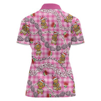 Pink Palaka Hawaii Mele Kalikimaka Women Polo Shirt Ohia Lehua Shell Leis Funny Gingerbread Santa - Polynesian Pride