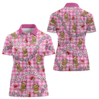Pink Palaka Hawaii Mele Kalikimaka Women Polo Shirt Ohia Lehua Shell Leis Funny Gingerbread Santa - Polynesian Pride