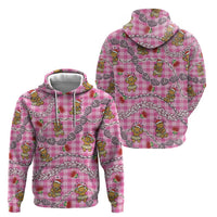 Pink Palaka Hawaii Mele Kalikimaka Zip Hoodie Ohia Lehua Shell Leis Funny Gingerbread Santa - Polynesian Pride