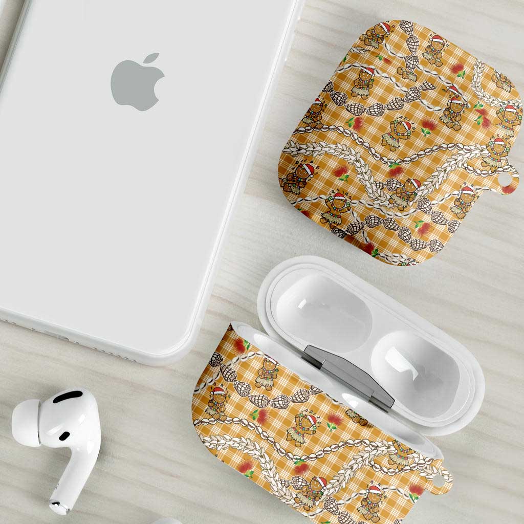 Gold Palaka Hawaii Mele Kalikimaka AirPods Case Ohia Lehua Shell Leis Funny Gingerbread Santa - Polynesian Pride