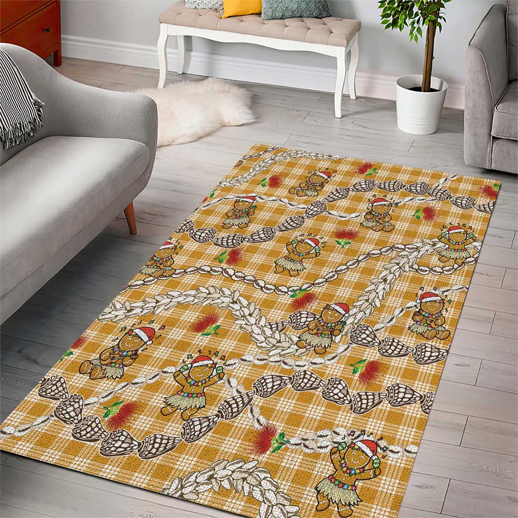 Gold Palaka Hawaii Mele Kalikimaka Area Rug Ohia Lehua Shell Leis Funny Gingerbread Santa - Polynesian Pride