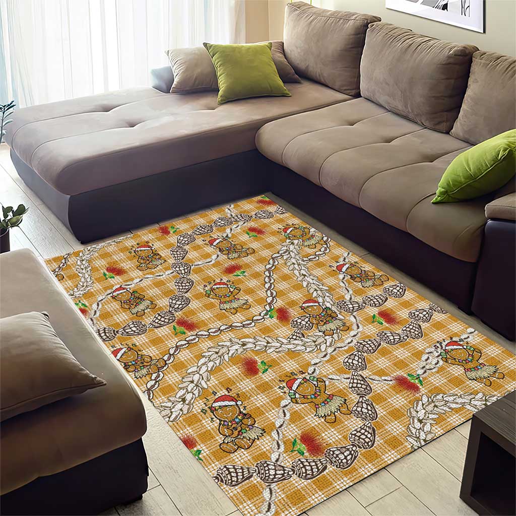 Gold Palaka Hawaii Mele Kalikimaka Area Rug Ohia Lehua Shell Leis Funny Gingerbread Santa - Polynesian Pride