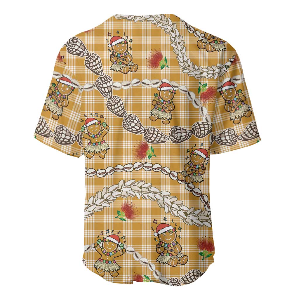Gold Palaka Hawaii Mele Kalikimaka Baseball Jersey Ohia Lehua Shell Leis Funny Gingerbread Santa - Polynesian Pride
