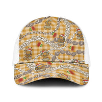 Gold Palaka Hawaii Mele Kalikimaka Baseball Net Cap Ohia Lehua Shell Leis Funny Gingerbread Santa - Polynesian Pride