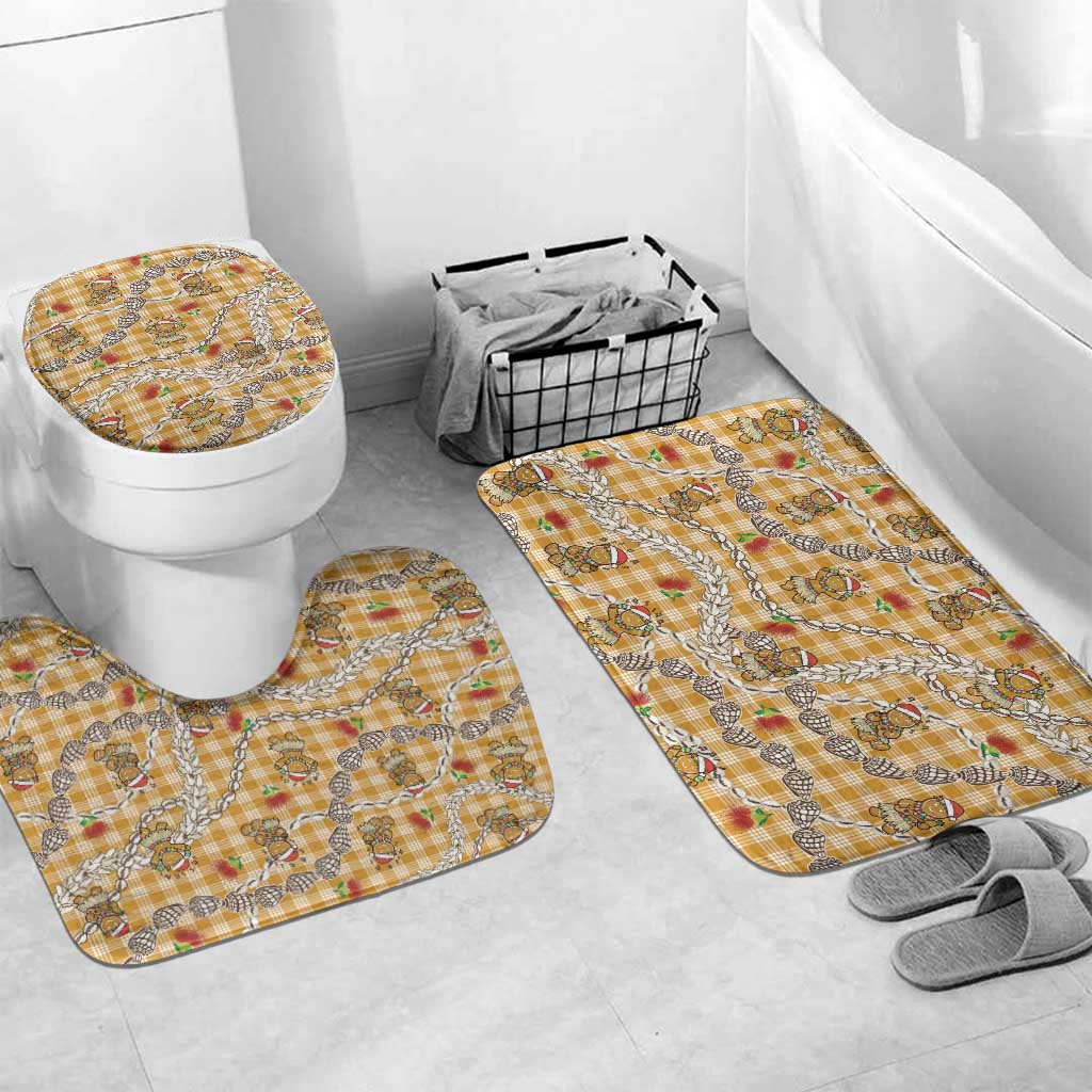 Gold Palaka Hawaii Mele Kalikimaka Bathroom Set Ohia Lehua Shell Leis Funny Gingerbread Santa - Polynesian Pride