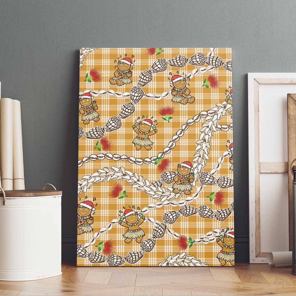Gold Palaka Hawaii Mele Kalikimaka Canvas Wall Art Ohia Lehua Shell Leis Funny Gingerbread Santa - Polynesian Pride