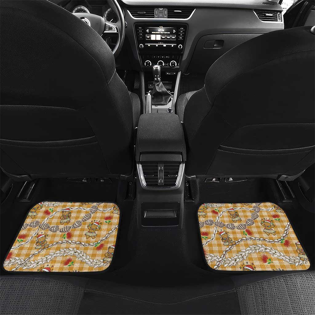 Gold Palaka Hawaii Mele Kalikimaka Car Mats Ohia Lehua Shell Leis Funny Gingerbread Santa - Polynesian Pride