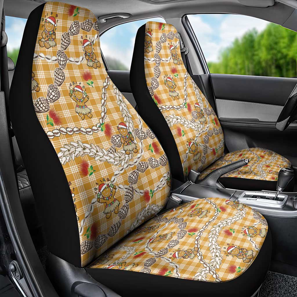 Gold Palaka Hawaii Mele Kalikimaka Car Seat Cover Ohia Lehua Shell Leis Funny Gingerbread Santa - Polynesian Pride
