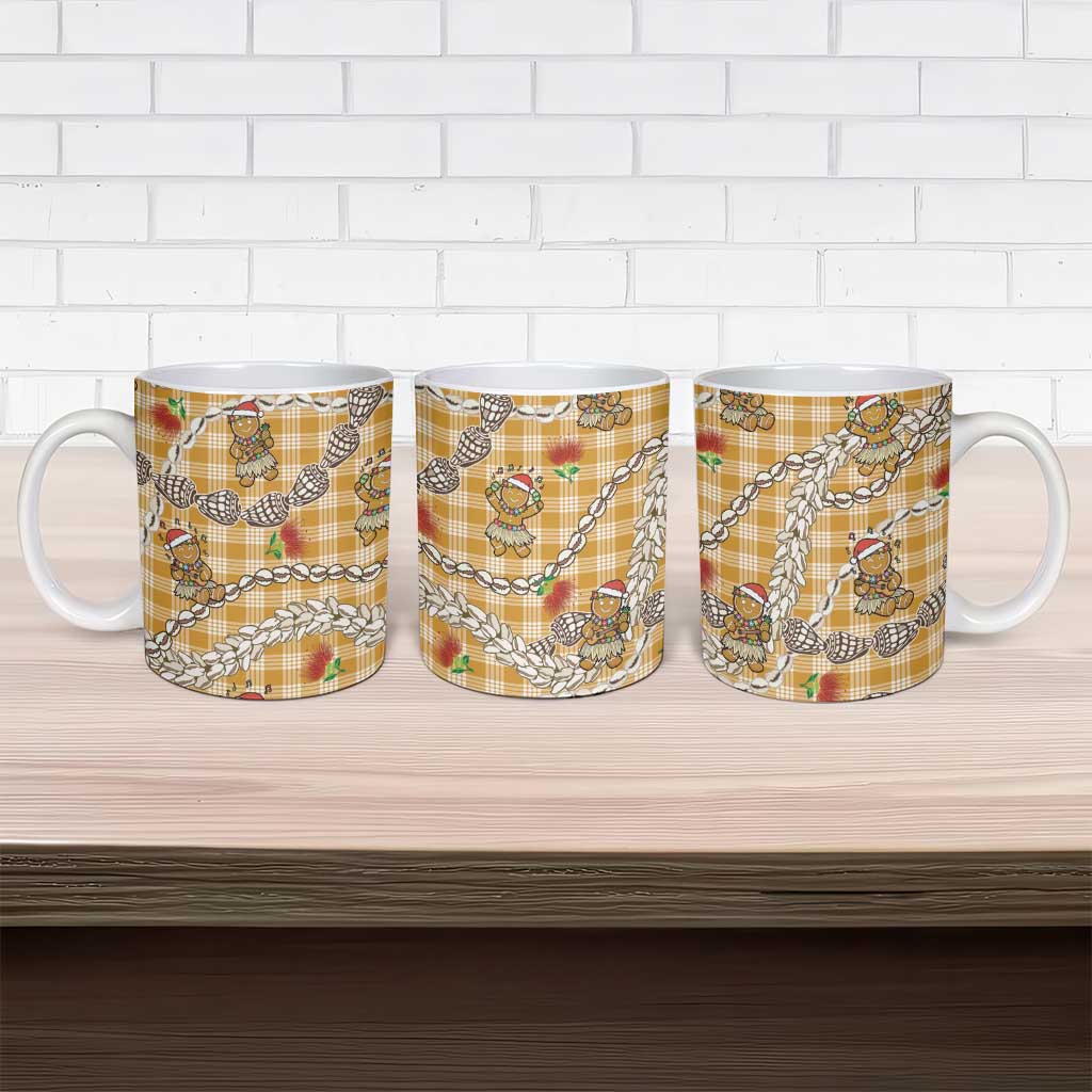 Gold Palaka Hawaii Mele Kalikimaka Ceramic Mug Ohia Lehua Shell Leis Funny Gingerbread Santa - Polynesian Pride