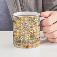Gold Palaka Hawaii Mele Kalikimaka Ceramic Mug Ohia Lehua Shell Leis Funny Gingerbread Santa - Polynesian Pride