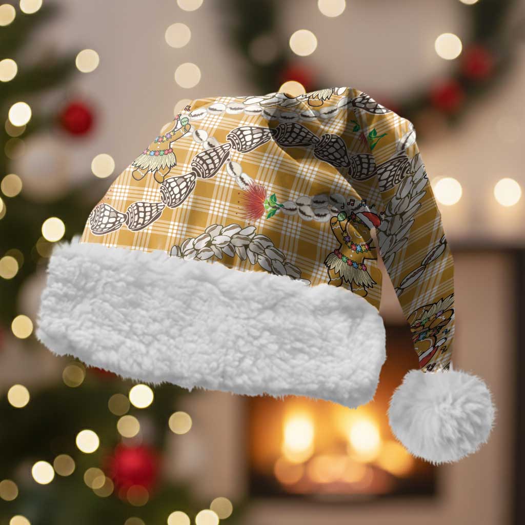 Gold Palaka Hawaii Mele Kalikimaka Christmas Santa Hat Ohia Lehua Shell Leis Funny Gingerbread Santa - Polynesian Pride