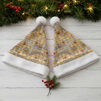 Gold Palaka Hawaii Mele Kalikimaka Christmas Santa Hat Ohia Lehua Shell Leis Funny Gingerbread Santa - Polynesian Pride