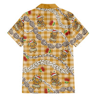 Gold Palaka Hawaii Mele Kalikimaka Family Matching Long Sleeve Bodycon Dress and Hawaiian Shirt Ohia Lehua Shell Leis Funny Gingerbread Santa LT14 - Polynesian Pride