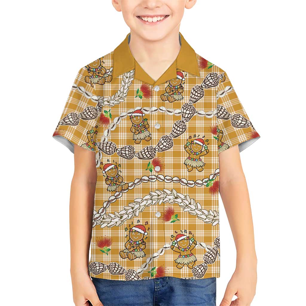 Gold Palaka Hawaii Mele Kalikimaka Family Matching Mermaid Dress and Hawaiian Shirt Ohia Lehua Shell Leis Funny Gingerbread Santa LT14 - Polynesian Pride
