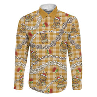 Gold Palaka Hawaii Mele Kalikimaka Family Matching Off The Shoulder Long Sleeve Dress and Hawaiian Shirt Ohia Lehua Shell Leis Funny Gingerbread Santa LT14 Dad's Shirt - Long Sleeve Gold - Polynesian Pride