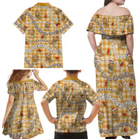 Gold Palaka Hawaii Mele Kalikimaka Family Matching Off Shoulder Maxi Dress and Hawaiian Shirt Ohia Lehua Shell Leis Funny Gingerbread Santa LT14 - Polynesian Pride