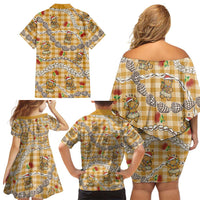 Gold Palaka Hawaii Mele Kalikimaka Family Matching Off Shoulder Short Dress and Hawaiian Shirt Ohia Lehua Shell Leis Funny Gingerbread Santa LT14 - Polynesian Pride