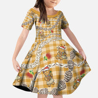 Gold Palaka Hawaii Mele Kalikimaka Family Matching Short Sleeve Bodycon Dress and Hawaiian Shirt Ohia Lehua Shell Leis Funny Gingerbread Santa LT14 Daughter's Dress Gold - Polynesian Pride