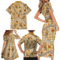 Gold Palaka Hawaii Mele Kalikimaka Family Matching Short Sleeve Bodycon Dress and Hawaiian Shirt Ohia Lehua Shell Leis Funny Gingerbread Santa LT14 - Polynesian Pride