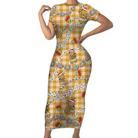 Gold Palaka Hawaii Mele Kalikimaka Family Matching Short Sleeve Bodycon Dress and Hawaiian Shirt Ohia Lehua Shell Leis Funny Gingerbread Santa LT14 Gold - Polynesian Pride