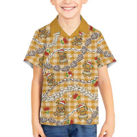 Gold Palaka Hawaii Mele Kalikimaka Family Matching Short Sleeve Bodycon Dress and Hawaiian Shirt Ohia Lehua Shell Leis Funny Gingerbread Santa LT14 - Polynesian Pride
