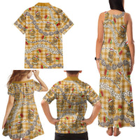 Gold Palaka Hawaii Mele Kalikimaka Family Matching Tank Maxi Dress and Hawaiian Shirt Ohia Lehua Shell Leis Funny Gingerbread Santa LT14 - Polynesian Pride