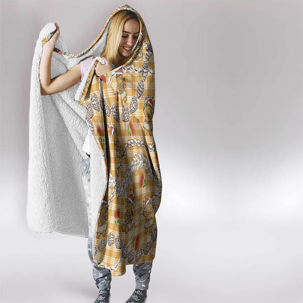 Gold Palaka Hawaii Mele Kalikimaka Hooded Blanket Ohia Lehua Shell Leis Funny Gingerbread Santa - Polynesian Pride