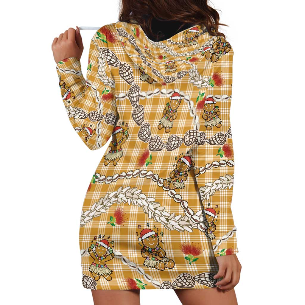 Gold Palaka Hawaii Mele Kalikimaka Hoodie Dress Ohia Lehua Shell Leis Funny Gingerbread Santa LT14 - Polynesian Pride