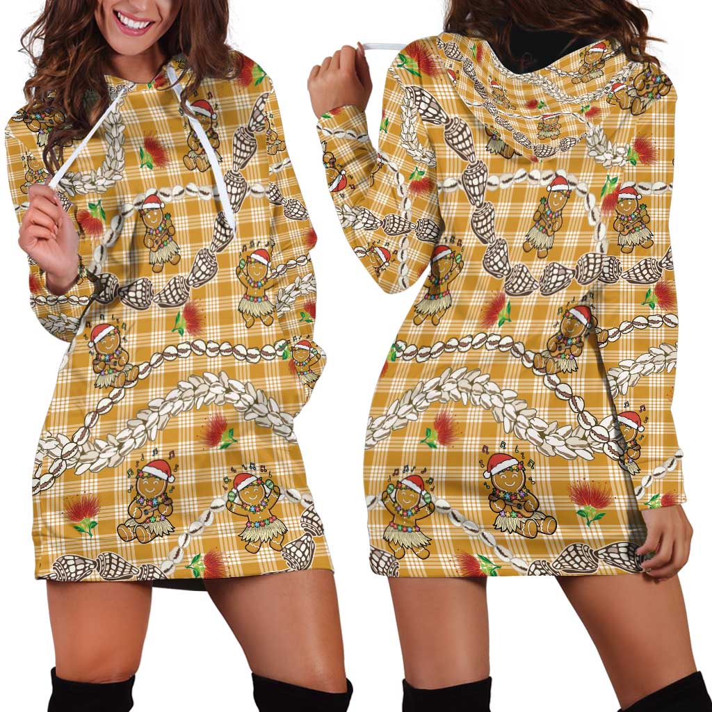Gold Palaka Hawaii Mele Kalikimaka Hoodie Dress Ohia Lehua Shell Leis Funny Gingerbread Santa LT14 - Polynesian Pride