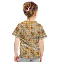 Gold Palaka Hawaii Mele Kalikimaka Kid T Shirt Ohia Lehua Shell Leis Funny Gingerbread Santa - Polynesian Pride