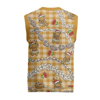 Gold Palaka Hawaii Mele Kalikimaka Christmas Knitted V-Neck Vest Ohia Lehua Shell Leis Funny Gingerbread Santa - Polynesian Pride