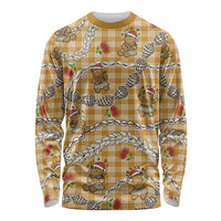 Gold Palaka Hawaii Mele Kalikimaka Long Sleeve Shirt Ohia Lehua Shell Leis Funny Gingerbread Santa - Polynesian Pride