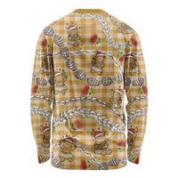 Gold Palaka Hawaii Mele Kalikimaka Long Sleeve Shirt Ohia Lehua Shell Leis Funny Gingerbread Santa - Polynesian Pride