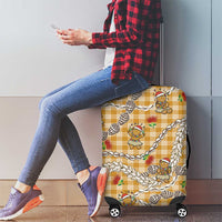 Gold Palaka Hawaii Mele Kalikimaka Luggage Cover Ohia Lehua Shell Leis Funny Gingerbread Santa - Polynesian Pride