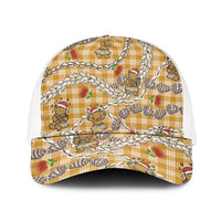 Gold Palaka Hawaii Mele Kalikimaka Mesh Trucker Cap Ohia Lehua Shell Leis Funny Gingerbread Santa - Polynesian Pride