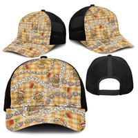 Gold Palaka Hawaii Mele Kalikimaka Mesh Trucker Cap Ohia Lehua Shell Leis Funny Gingerbread Santa - Polynesian Pride